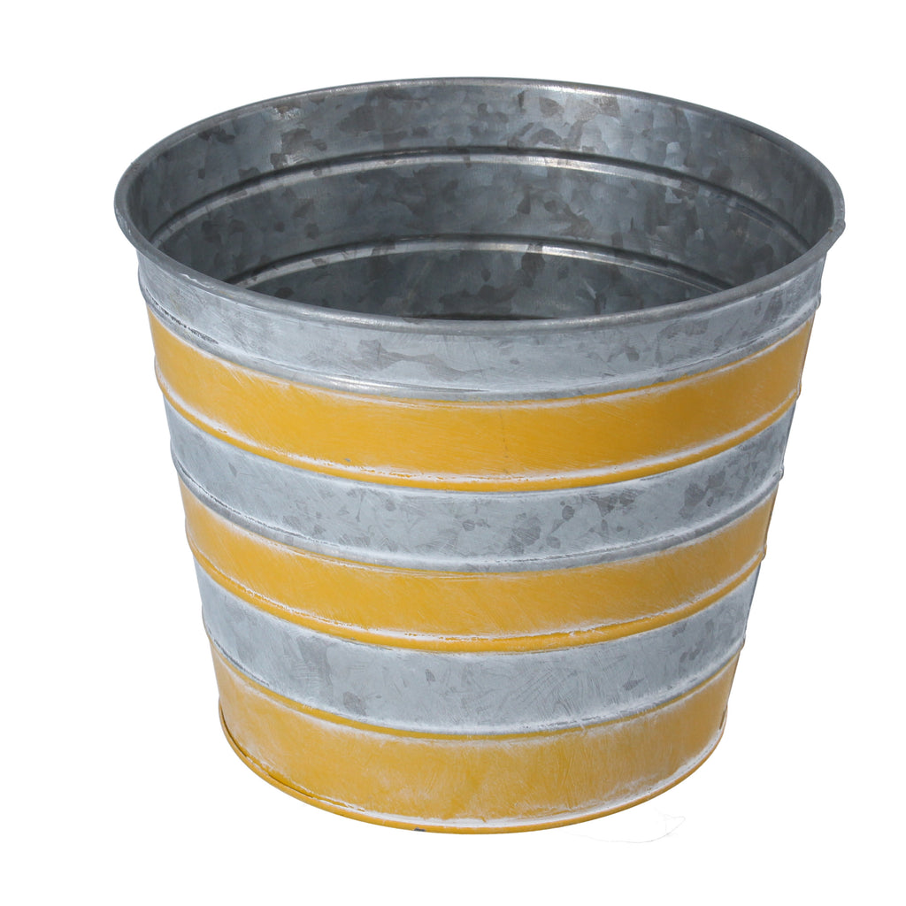tin striped yellow pot cover plant pot