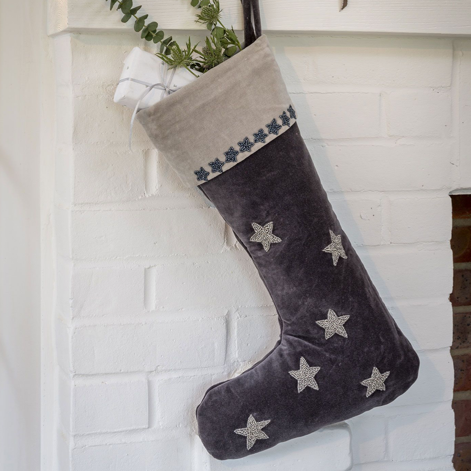 retreat home velvet beaded star stocking