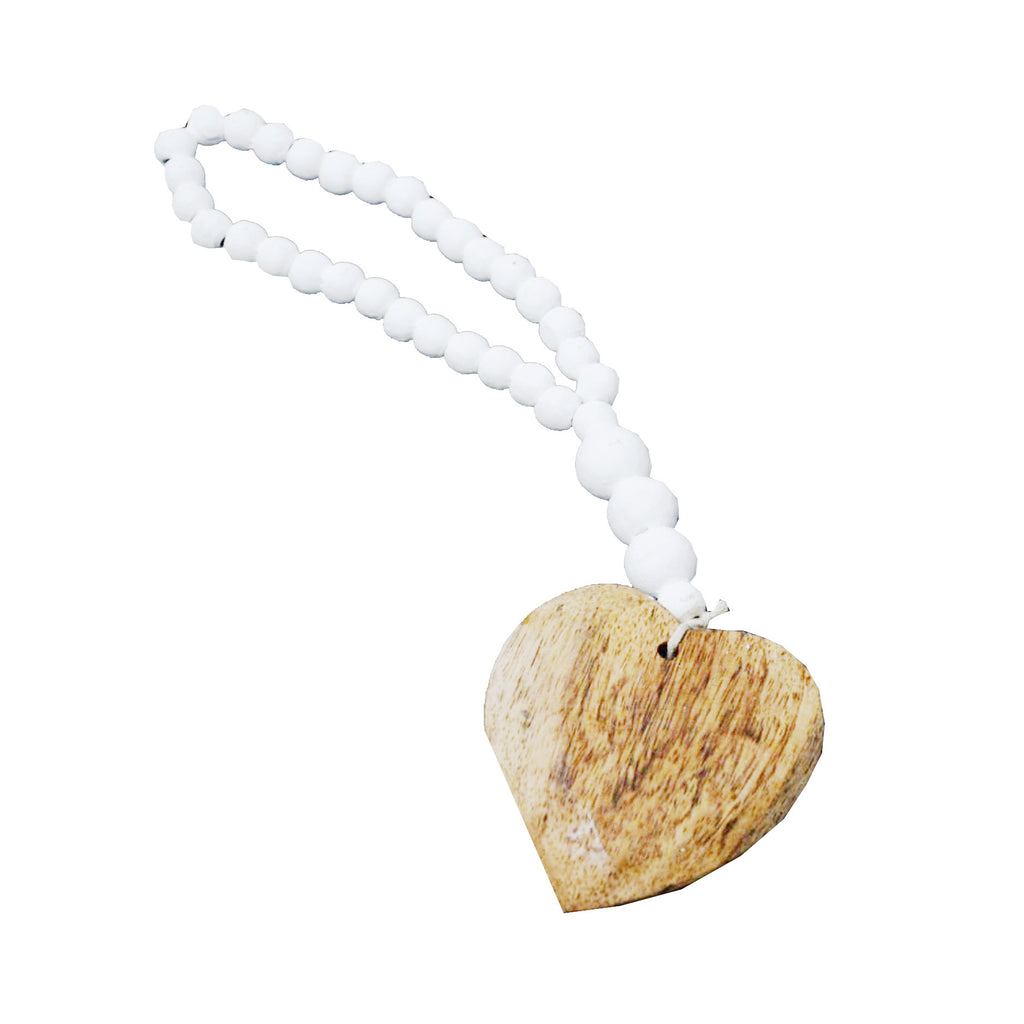 Wooden hanging heart with beads