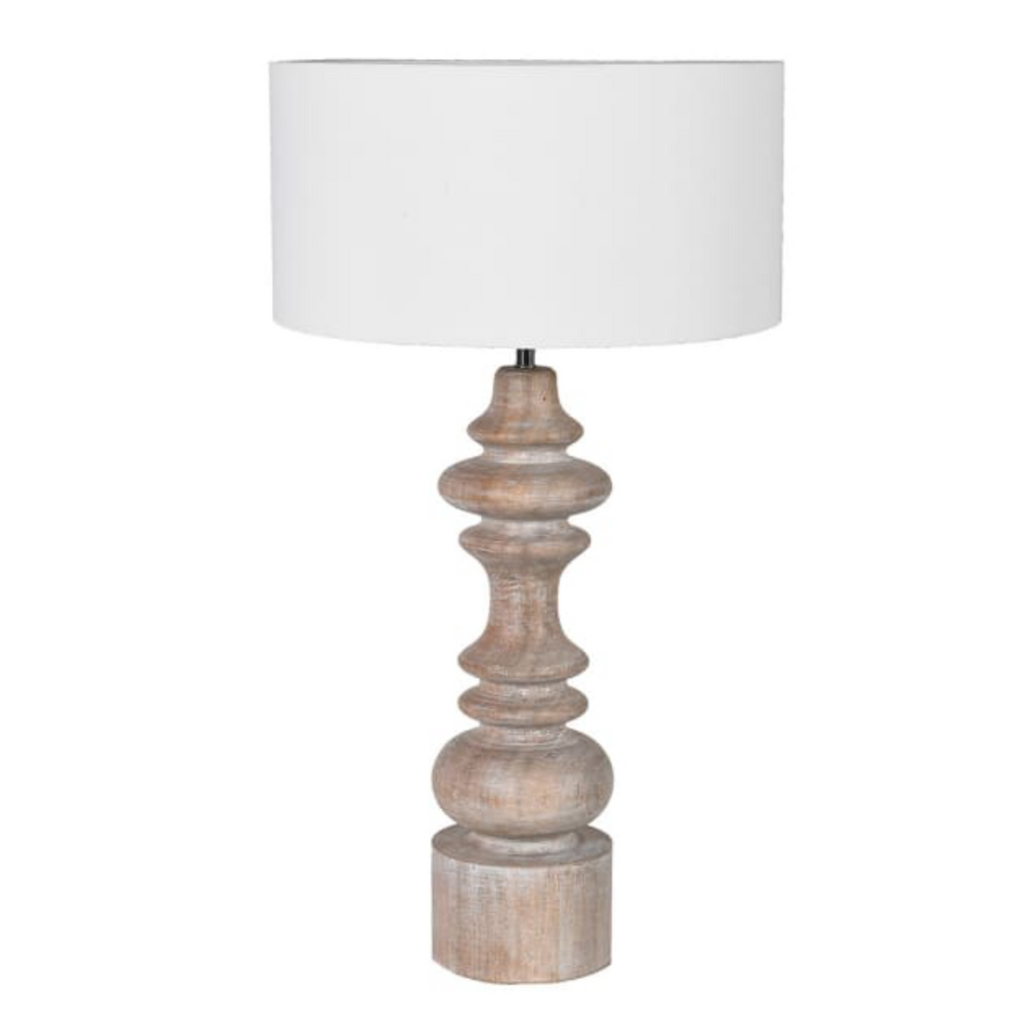 coach house turned wooden lamp with white wash finish