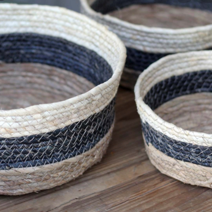 striped seagrass baskets