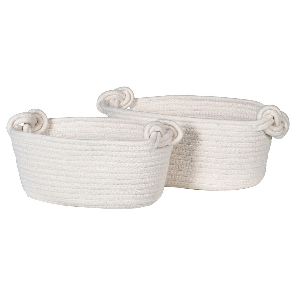 rope knotted handle white storage baskets