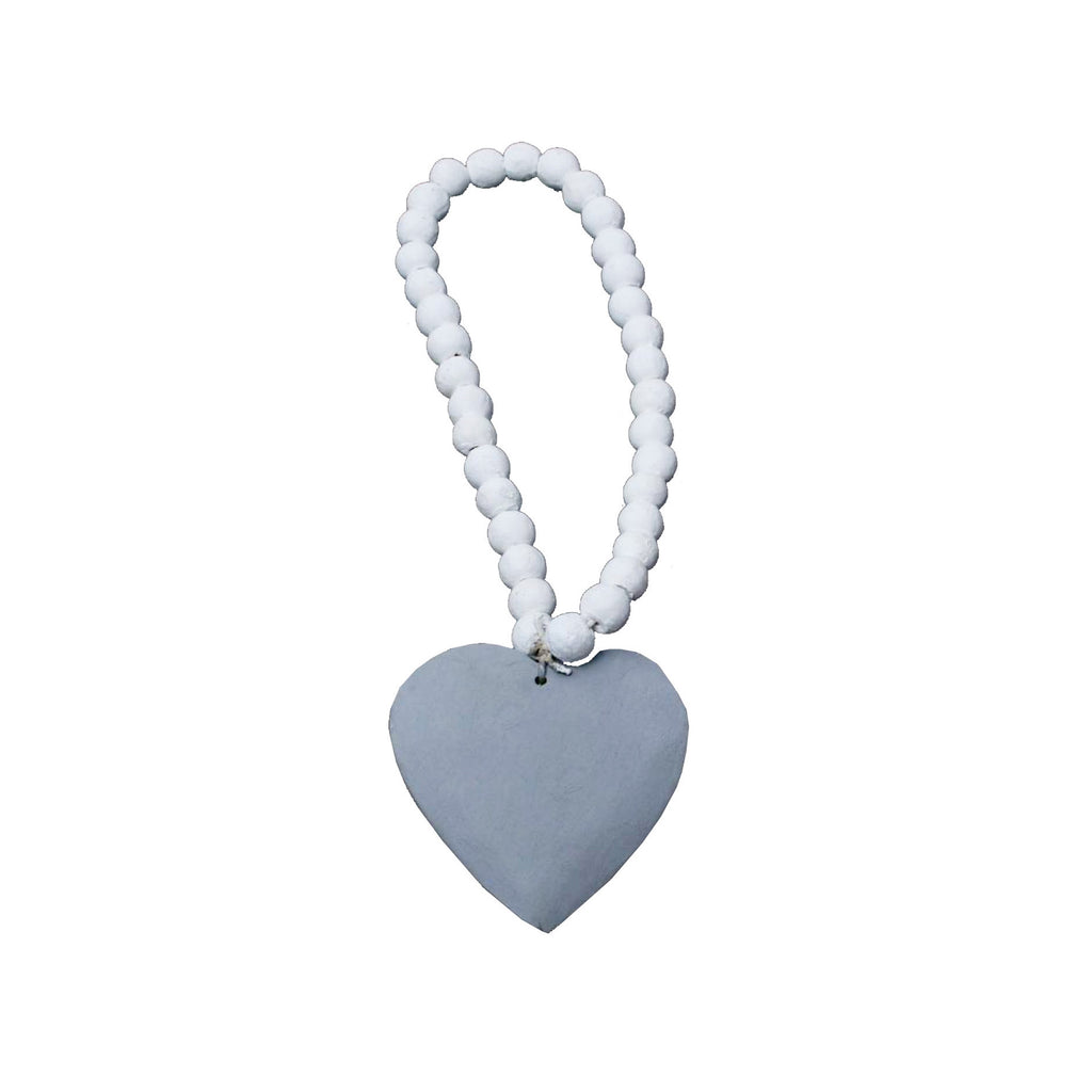 Grey wooden heart with beaded hanger